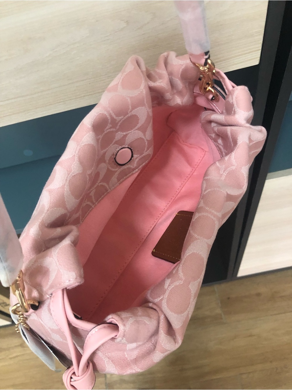 Coach Pink Signature Jacquard Crossbody Bag with Gold Hardware - Picture 10 of 12